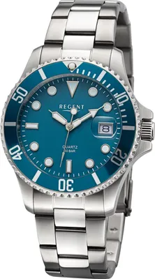 Regent BA-859 Herren-Armbanduhr Quarz 30 Bar Stahl/Petrol 1