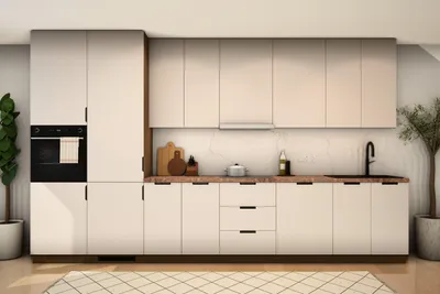 Produktbild von Küchenzeile – Küchenblock – Gerade Küche – Komplettküche – Singleküche – Sorento – K73-G400 L mit Kühlumbauschrank – 400 cm – Beige / Baltic Storm Matt Ohne Arbeitsplatte