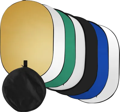 Produktbild von 60 * 90 cm / 24 * 35 Zoll Fotografie-Lichtreflektor 7-in-1 (durchscheinend, silber, gold, weiss, schwarz, gruen, blau) Zusammenklappbare Multi-Disc fuer Studio-Aussenaufnahmen mit Tragetasche
