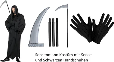 Produktbild von Totengräber Kostüm Gr. 48 - 64 - Schwarzer Tod-Robe mit Schnur, Sense und Schwarzen Handschuhe 64