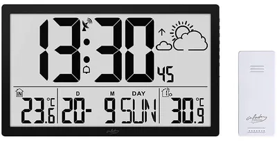 Image de Horloge murale radio-pilotée avec station météo et capteur extérieur