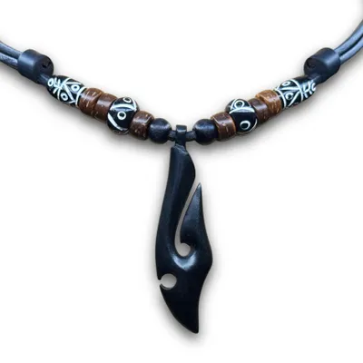 Produktbild von HANA LIMA | Surferkette Hei Matau Fishhook Tribal Kette Leder Halskette Herren Damen