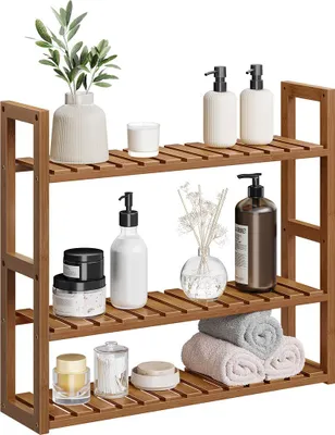 Zdjęcie produktu dla Półka do łazienki z bambusa z regulowanymi półkami – 15 x 60 x 54 cm