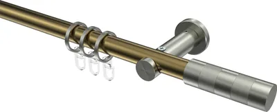 Produktbild von Interdeco Gardinenstange / Vorhangstange Messing Antik / Edelstahl-Optik, Typ Platon Mavell (Zylinder), 20 mm Ø 1-läufig, 260 cm