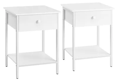 Obrázek produktu pro Sada dvou nočních stolků v matné bílé barvě – materiál: dřevotříska a ocel – rozměry: 40 x 40 x 55 cm