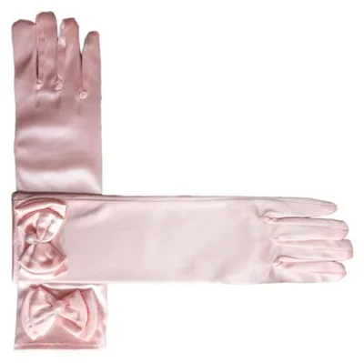 Immagine prodotto di Guanti in raso rosa con fiocco, adatti a bambine, lunghezza 29 cm