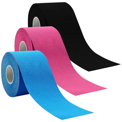 Image de Bande kinesiologique, 3 rouleaux, 5 m x 5 cm, en coton, imperméable, pour les muscles