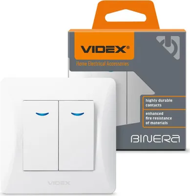 Obrázek produktu pro VIDEX BINERA LED dvojitý spínač, bílý, IP20, 250V, 10A