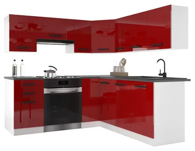 Produktbild von Belini Moderne Küchenzeile Küchenblock ITALIA 6 - Küchenmöbel 360cm Rot - Einbauküche mit Hängeschränke, Unterschränke & Arbeitsplatten