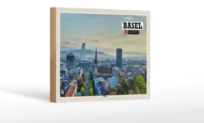 Produktbild von Holzschild Reise Basel Schweiz Skyline Architektur 18x12 cm