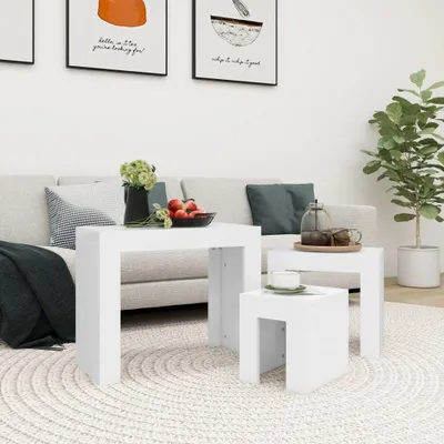 Image de Maison Exclusive - Tables gigognes 3 pièces, blanc, matériau dérivé du bois