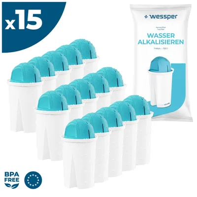 Immagine prodotto di Wessper Classic cartucce filtranti per acqua Alcalina | Ricambio per Aquaphor Standard, Brita Classic, Dafi Classic cartuccia filtrante | Confezione 15