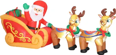 Produktbild von Weihnachtsmann mit Schlitten und Rentier - Aufblasbare Weihnachtsdeko - LED-Beleuchtung - Für außen & innen - Größe 240×75×100 cm - Rot