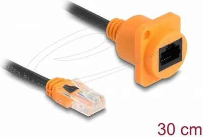 Produktbild von Delock - Netzwerkverlängerungskabel - RJ-45 (M) zu RJ-45 (W) D-Typ - 30 cm - 5.5 mm - UTP - CAT 5e - Orange/Schwarz