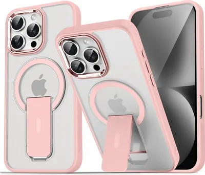 Produktbild von Magnet Ständer Hülle für iPhone 13 Pro, Kompatibel mit MagSafe, Matt Rückseite Stoßfeste Handyhülle Pink