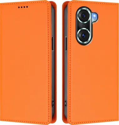 Image de Étui en cuir pour Honor 60 Pro, étui à rabat magnétique en cuirPolyuréthaneavec support, orange