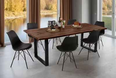 Produktbild von Esstisch Baumkante Holz-Optik Nussbaum 220 x 100 U-Gestell schwarz JOSY