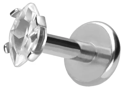 Produktbild von Ohrpiercing, Nasenpiercing Titan Labret mit Push Fit EINGEFASSTER KRISTALLTROPFEN Silber Stablänge: 8mm | Stabstärke: 1,2mm | Kristallgröße: 2 x 4mm