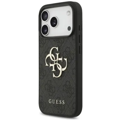 Produktbild von Hlle Case iPhone 17 Pro Guess Kunstleder grau Big Logo goldfarbig Kette