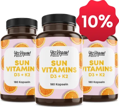 Produktbild von YesVegan® Vitamin D3 K2 Omega 3 5000 IE Depot 180 Kapseln - 3er Set