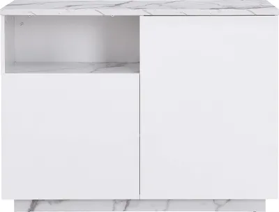 Produktbild von Kücheninsel 2 Türen mit 1 Nische aus MDF - Marmorimitation weiß - CORELINA