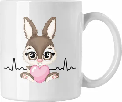 Produktbild von Trendation - Hasen Tasse Geschenk Hasen-Besitzer Kaninchen Kinder Herzschlag (Weiß)
