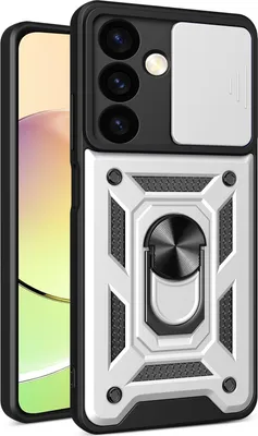 Produktbild von Galaxy S24 Hülle mit 360° Drehbarer Magnetische Ring Ständer Halter Dia Kameraschutz TPU Bumper Silikon Schutzhülle für Samsung Galaxy S24 Silber