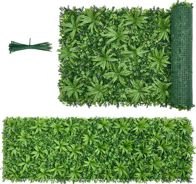 Image de SucceBuy Haie artificielle 3 x 1 m, mur végétal en PE, brise-vue et pare-vent, plantes artificielles pour balcons, mariages, espaces intérieurs et extérieurs, jardins et arrière-cours (1 pièce)