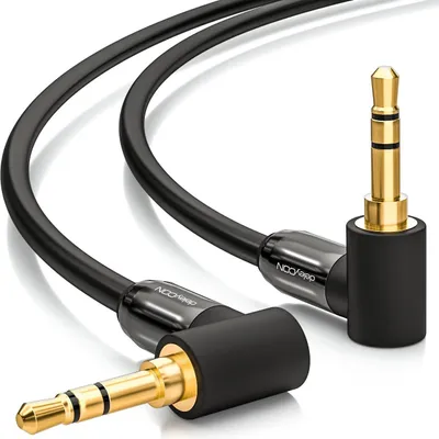 Produktbild von deleyCON 10m Klinkenkabel 3,5mm AUX Kabel Stereo Audio Kabel Klinkenstecker 90° Gewinkelt für PC Laptop Handy Smartphone Tablet KFZ HiFi-Receiver Schwarz