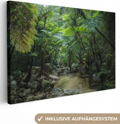 Produktbild von MuchoWow® - Leinwandbilder - Fluss im tropischen Dschungel, Wandbild, Wanddeko Bilder Wohnzimmer, 30x20cm