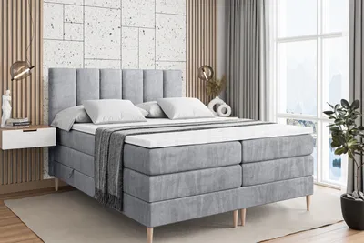 Produktbild von ALTDECOR Boxspringbett mit Holz Füßen, Matratze und Lattenrost, Topper, Polsterbett mit Bettkasten, Bett mit Stauraum H3- und H4- Matratze, Doppelbett -BOXI1-FD KING-140x200 - Grau Monolith