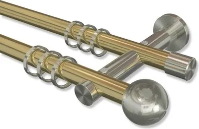 Produktbild von Interdeco Gardinenstange, Vorhangstange Messing-Optik / Edelstahl-Optik Modell Platon Luino, 20 mm Ø 2-läufig, 160 cm