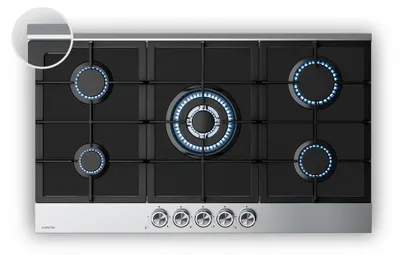 Gaskochfeld 90 cm, 5 Brenner, 10400 W, Glas/Edelstahl