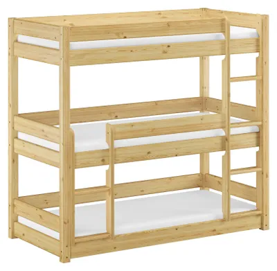 Produktbild von Dreier-Etagenbett für Erwachsene Stockbett für drei Personen 90x200 Kiefer Massivholz V-60.03-09Rollrost und Matratze inkl.