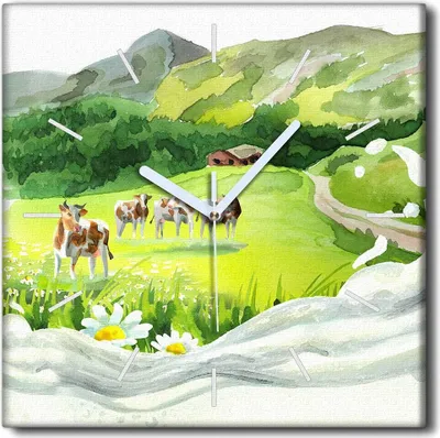 Produktbild von Coloray Uhr auf Leinwand 30x30 cm Wand Uhr Dekoration Wohnzimmer Segeltuch weiße Zeiger -Kuhwiesenmilch.