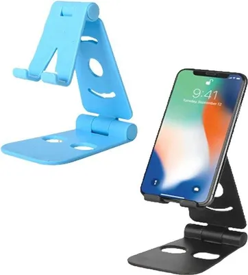 Image de Support pliable pour téléphone portable, réglable, bleu/noir, pour smartphone