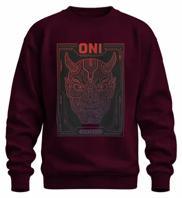 Obrázek produktu pro Mikina s kapucí, motiv: japonský démon "Oni" v cyberpunkovém stylu, s motivem "Hannya", anime, Y2K, barva: vínová, velikost: XL