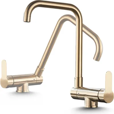 Produktbild von Küchenarmatur MOEN, klappbarer Wasserhahn für Spüle unter Fenster, 360 Grad schwenkbar, Keramikkartusche, Messing, gebürstetes Gold