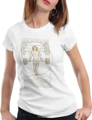 Produktbild von style3 Vitruvianischer Mensch mit Langhantel Damen T-Shirt kreuzheben fitnesstudio, Farbe:Weiß, Größe:M