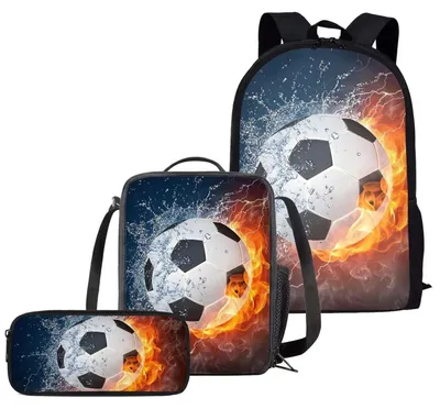 Produktbild von Schultaschen Set 3-teilig mit Lunchbag und Bleistiftbeutel, Fußball-Design, Polyester