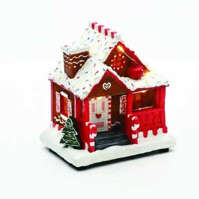 Immagine prodotto di ACA Casetta di pan di zenzero illuminata a LED con musica, alimentata a batterie (3xAA), 12x10x13,5 cm, X0358