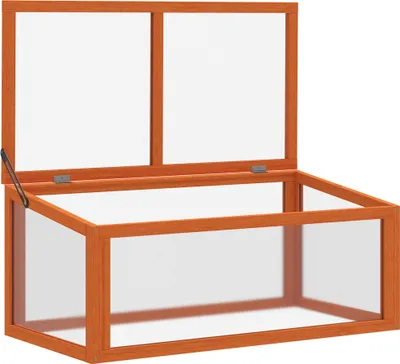 Image de Mini serre, toit escamotable, jardinière d'extérieur en bois et polycarbonate, en bois de sapin, de couleur orange. Résistante aux intempéries. Poids : 3,6 kg. Dimensions : 90 x 46 x 40 cm