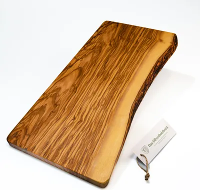 Produktbild von Schneidebrett aus Olivenholz, rechteckig mit Rinde, massiv 60 x 30 x 2,5 cm