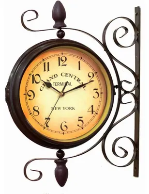 Produktbild von Retro-Wanduhr - Doppelseitig - 360° Schwenkbar - Leises Quarzwerk - Analog - Halterung aus Schmiedeeisen
