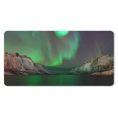 Produktbild von MuchoWow® Schreibtischunterlage Nordlichter - Berge - Norwegen 80x40 cm - XXL Mauspad - Gaming Mauspad