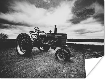 Produktbild von MuchoWow® Poster Traktor - Schwarz - Weiß - Bauernhof - Vintage 120x90 cm - Wandbild