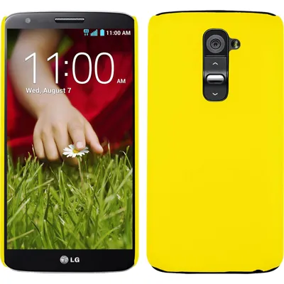 Produktbild von PhoneNatic Case kompatibel mit LG G2 - Hülle gelb gummiert Hard-case + 2 Schutzfolien