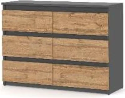 Produktbild von Stiv Moebel | Kommode Grau Matt / Eiche Wotan – 100 cm – 6 Schubladen – Modernes Design