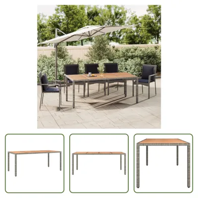 Produktbild von The Living Store Gartentisch mit Holzplatte Grau Poly Rattan & Massivholz Akazie