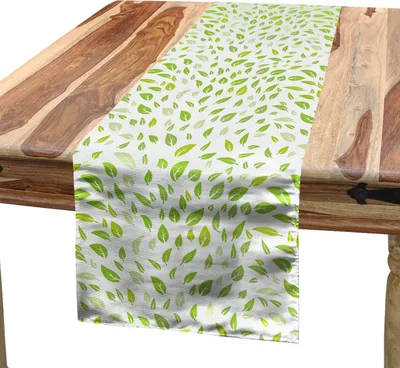 Produktbild von ABAKUHAUS Blatt Tischläufer, Verschiedener Grüner Frühling Verlässt Illustration Gezeichnete Muster Sommer Grafikdesign, 40 x 180 cm, Grün